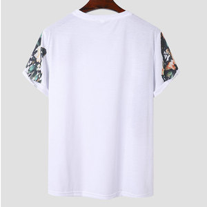 Men's <b>White</b> Floral Print Short Sleeve T-Shirt O-Neck Regular Fit Casual Jersey Cotton Breathable Summer <b>Tee</b> - Product Image 2