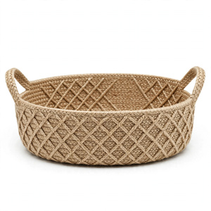 Achetez un panier de rangement pour pain en jute écologique rond personnalisé avec poignées, design moderne, export BD - Product Image 4