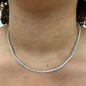 Collares Clásicos de Tenis de Oro Sólido 10K 14K 18K Amarillo/Blanco/Rosa con Diamante Cultivado en Laboratorio de 6 Quilates, Corte de 4 Puntas, 17 Pulgadas, Minimalista - Product Image 1