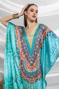 Hot Sale Designer Turkish Style <b>Kaftan</b> Kurta Women Polyester Handmade Batwing Sleeves V Neck Regular Fit Flared Hem Ramadan - Product Image 2