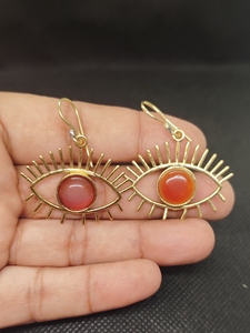 Antique Designer Brass Trending Boho Dangling Earrings Natural Cabochon Carnelian Stone Statement Earrings Jewelry - Product Image 4