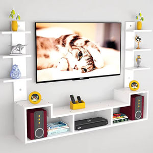 ชุดวางทีวีติดผนังแบบไม้ประกอบสำเร็จ/ชั้นวางทีวีพร้อมชั้นวางติดผนังสำหรับห้องนั่งเล่น สีขาวฟรอสตี้ไวท์ - Product Image 1