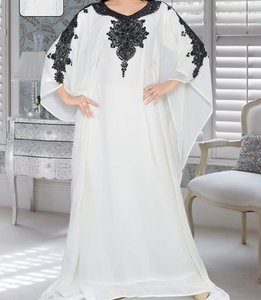 Abaya islamique modeste pour femme, taille plus, col haut, longueur cheville, coupe régulière, en polyester, avec broderie perlée, pour soirée - Product Image 2