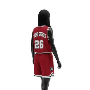 Conjunto de Camiseta y Pantalones Cortos de Baloncesto para Mujer, Tela de Malla de Poliéster Premium, Transpirable, Rojo y Blanco, Logotipo Personalizado en Tela Tackle Twill - Product Image 5