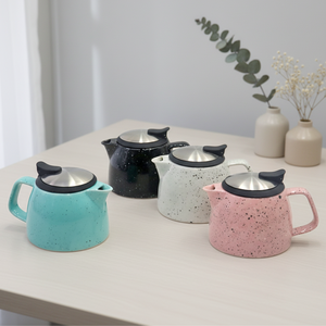 Théière en porcelaine durable de qualité supérieure 3460990-0.4, design nordique, 600 ml, avec passoire et couvercle en acier inoxydable - Product Image 1