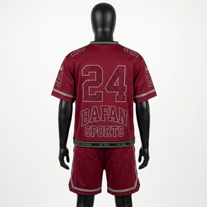 Premium 180 GSM Polyester Football Jersey and Short Set Red Rhinestone <b>Heat</b> Transfer Custom Logo for men's set - Product Image 6
