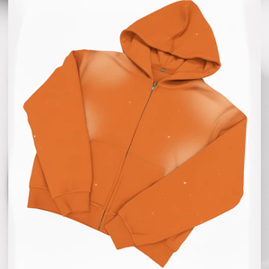 Hoodie personnalisé premium 100% coton, service OEM, strass, fermeture éclair unisexe, qualité supérieure, pour un look décontracté ou streetwear. - Product Image 4