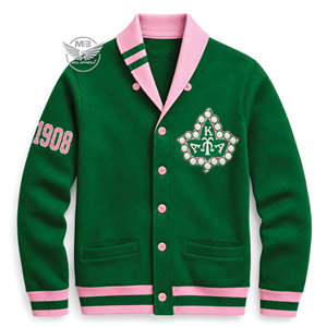Nouveau cardigan vert et rose pour femme, style preppy, avec lettres brodées 1908, manches longues, col cranté, simple boutonnage - Product Image 1