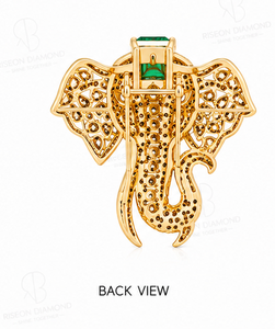 Premium <b>elephant</b> brooch pendant in 18K yellow gold with lab grown diamonds emerald centerpiece symbolic wisdom strength prosperi - Product Image 6