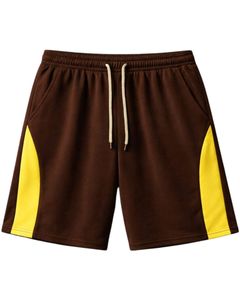 Shorts décontractés pour hommes en jersey marron et jaune, en coton et polyester, avec cordon de serrage et taille élastique, pour la gym et le sport, fournisseur OEM - Product Image 1