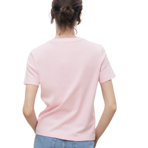 Camiseta Clásica de Cuello Redondo para Mujer, Manga Corta, Corte Regular, Estilo Casual Minimalista, Personalizable al por Mayor, de Algodón Jersey, Prenda Superior para Uso Diario - Product Image 4