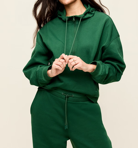 <b>Women's</b> <b>Green</b> Hooded Sweatshirt Full Sleeve <b>Fleece</b> Zipper Front Solid Winter Wear 100% Organic Cotton Custom Printed Wholesale - Product Image 5