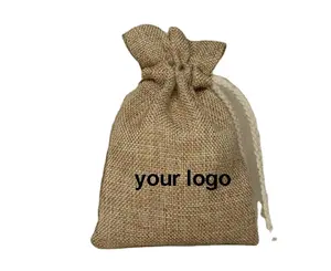 Vente en gros Petit sac cadeau en jute avec cordon de serrage Sac en toile de jute Sac à cordon en lin - Product Image 1