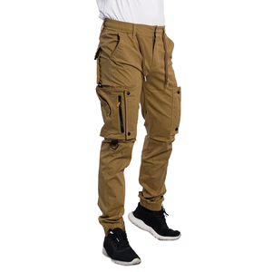 Wholesale Men's Cotton Twill Joggers <b>Elastic</b> <b>Belt</b> Drawstring Closure Button Up Daily Wear Trousers Low MOQ Khaki 6 Pockets Pants - Product Image 4