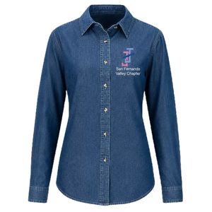 เสื้อเชิ้ตเดนิมปักลายแบบกำหนดเองของแจ็คและจิล แขนยาว ติดกระดุมด้านหน้า สไตล์ลำลอง สกรีนโลโก้ได้ ใส่สบาย คลาสสิก - Product Image 1