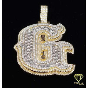 Custom Baguette <b>Initial</b> Letter Pendant Moissanite Diamond 925 Sterling <b>Silver</b> Gold Plated Iced Out Hip Hop <b>Necklace</b> Personalized - Product Image 3