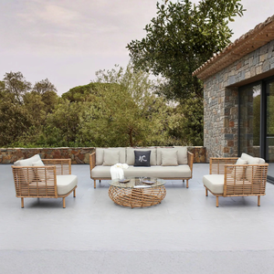 Round Rattan Coffee Table with Glass Top Outdoor Furniture Tropical Design <b>Waterproof</b> UV-Resistant PE Rattan - Product Image 1