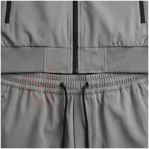 Conjunto Deportivo Gris para Hombre, Manga Larga, Cuello Alto, Cierre de Cremallera Frontal, Color Sólido, Transpirable, Corte Regular, Ropa Casual de Otoño - Product Image 5