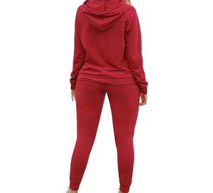 Casual Solid Color With Logo Women's <b>Hooded</b> Tracksuit Full <b>Zip</b>-Up Casual Loose Fit Solid Color Cotton Sweatshirt and Pants Set - Product Image 3