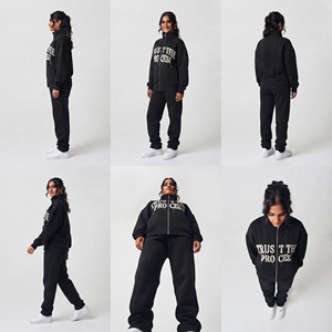 Conjunto de chándal de invierno para mujer con cremallera completa, chaqueta de forro polar con cuello alto y pantalones de chándal de algodón de 500 GSM, estilo oversize - Product Image 5
