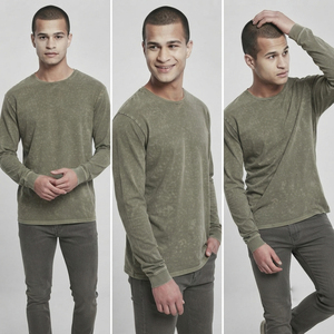 Camiseta de manga larga para hombre, estilo vintage, lavado a la piedra, algodón grueso, cuello redondo, corte holgado, estilo casual urbano - Product Image 5