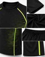 Ensemble Athlétique Homme Personnalisable Séchage Rapide avec Accents Vert Néon – Rashguard Manches Courtes et Short pour Tenue Active – Vente en Gros