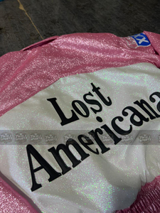 Lost Americana Bomber <b>Jacket</b> Sheep Skin Pink White Letter Print Turn Down Collar Full Sleeve Women's <b>Jacket</b> - Product Image 3