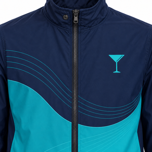 Blouson de sport décontracté léger pour homme, bleu marine et turquoise, à blocs de couleur, col montant, fermeture éclair intégrale, idéal pour l'extérieur et l'hiver, ODM - Product Image 3