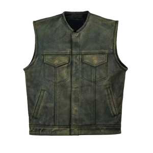 Chaleco de Cuero Vacuno para Motociclista, Estilo Vintage, Grueso, con Cremallera, Resistente al Viento, Personalizable, OEM, ODM, Venta al Por Mayor - Product Image 1