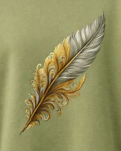 Sweat-shirt en molleton surdimensionné pour femme, vert olive, col haut, broderie de plumes, pull décontracté d'hiver, coton et polyester - Product Image 5