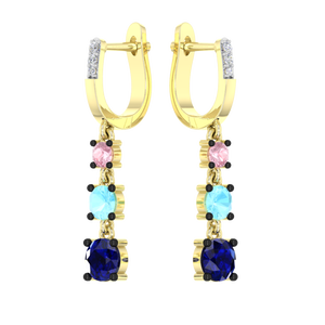 Pendientes de Aro con Diseño Infinito en Plata de Ley 925 Chapada en Oro, con Circonitas Multicolor y Piedras de Zafiro Azul, Aguamarina y Rosa - Product Image 3