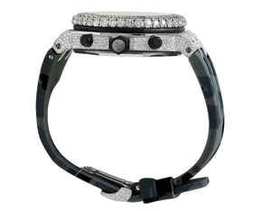 Bijoux noirs de l'océan A.P. Montre chronographe Jumbo VVS Moissanite, bracelet en acier inoxydable allié, mouvement à quartz, verre résistant à l'eau 3BAR - Product Image 4