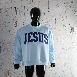 Sudadera JESUS Mock Neck 450 GSM con nombre personalizado, bordado en aplique, corte holgado, 100% algodón, felpa francesa. - Product Image 1