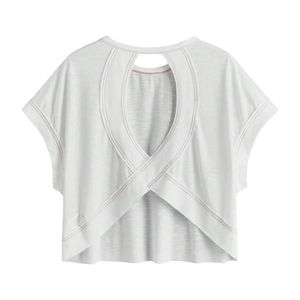 Camiseta Deportiva de Mujer, Blanca, de Color Sólido, con Mangas Cruzadas, Corte Recortado, Tejida, Transpirable, Asimétrica, Holgada, para Primavera/Verano - Product Image 1