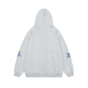 Denim Star Patch <b>Zip</b>-<b>Up</b> V-neck Cardigan Sweatshirt Autumn 100% Cotton Fleece Oversized Streetwear Jacket Breathable Men's - Product Image 3