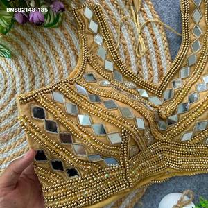 Gorgeous Looking Heavy Silk <b>with</b> Pearl-<b>Mirror</b>-<b>Crystal</b> Sleeveless Padded Blouse Collection Woman Fashion Exporter Indian Supplier - Product Image 3