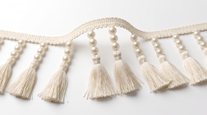 Bordure en coton à franges avec trois perles pour rideaux et décoration intérieure - Product Image 2