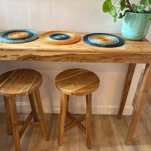 Tabouret de comptoir rustique en teck massif, siège rond, fait main, mobilier pour restaurants et hôtellerie - Product Image 5