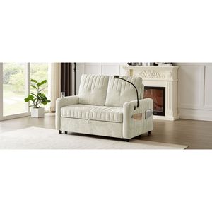 Divano Letto Moderno da 137 cm con Schienale Regolabile, Due Portabicchieri, Porta Telefono e Tre Porte di Ricarica - Product Image 4