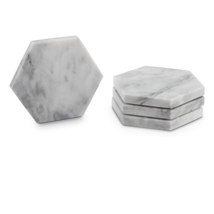 Eco-Friendly Unique Marble Drink Coasters 4pcs <b>Stackable</b> Minimalist Design Multipurpose Durable Washable Natural Stone Style - Product Image 4