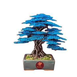 Ev yapay kapalı bitkiler şanslı mavi ağaç heykel iç döküm metal bakır ağacı heykel ev için