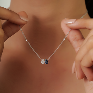Collar con colgante Toi et Moi de oro blanco de 14 quilates con zafiro azul, elegante, nuevo, de alta calidad, al mejor precio, para mujeres y niñas, regalo para ella, joyería. - Product Image 2
