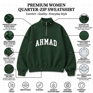 <b>Women's</b> <b>Quarter</b>-<b>Zip</b> Pullover Hoodie 100% Cotton Knitted Fleece Stand Collar Printed Custom Letter Eco-Friendly Breathable Winter - Product Image 6