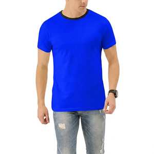 Men's <b>White</b> Short Sleeve T-<b>Shirt</b> <b>Slim</b> <b>Fit</b> O-Neck Contrast Trim 100% Cotton Jersey Comfortable Casual Solid Color - Product Image 5