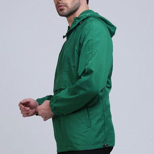 Men's Green Hooded Windproof Quarter-Zip <b>Jacket</b> Casual Style Spring Wear Regular Fit Polyester Material - Product Image 5