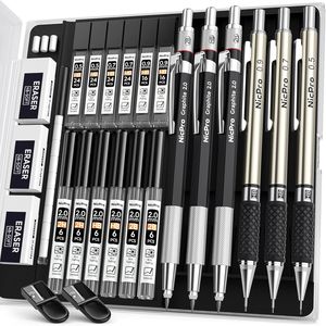 Set di 6 Matite Meccaniche Artistiche con 3 Matite Metalliche da Disegno 0.5 0.7 0.9mm e 3 Portaminere da 2mm (2B) - Product Image 1