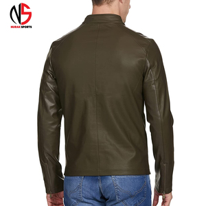 Veste en cuir pour homme, très vendue, style slim, respirante, col mandarin, logo sur le devant, 100% cuir véritable - Product Image 4