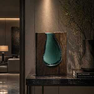 Jarrón de Vidrio Verde Hecho a Mano con Marco de Madera, Decoración Rústica Moderna, Centro de Mesa, Regalo de Inauguración de Casa - Product Image 3