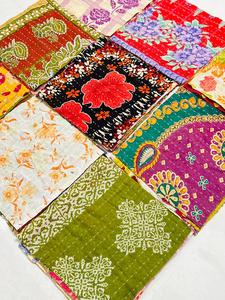Scarti di tessuto Kantha da 5 pollici, quadrati pretagliati, 100% cotone, confezione di pezzi decorativi per cucito, patchwork, quilting. - Product Image 2