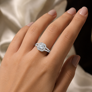 Moissanite Halo Engagement <b>Ring</b> Round Brilliant Cut 925 Silver Wedding Diamond <b>Split</b> Shank Band - Product Image 3
